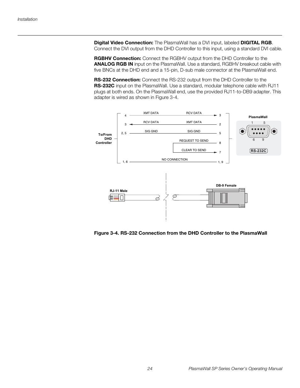 Digital video connection, Rgbhv connection, Rs-232 connection | Pre l iminar y | Runco PLASMAWALL SP-60DHD / SP-60DHDXA User Manual | Page 34 / 82