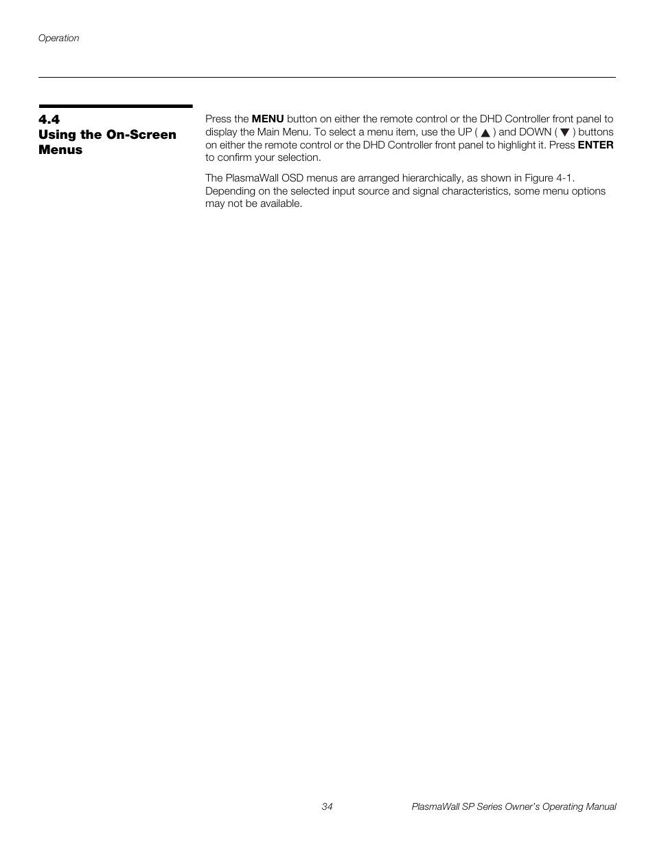 4 using the on-screen menus, Using the on-screen menus, Pre l iminar y | Runco PLASMAWALL SP-60DHD / SP-60DHDXA User Manual | Page 44 / 82