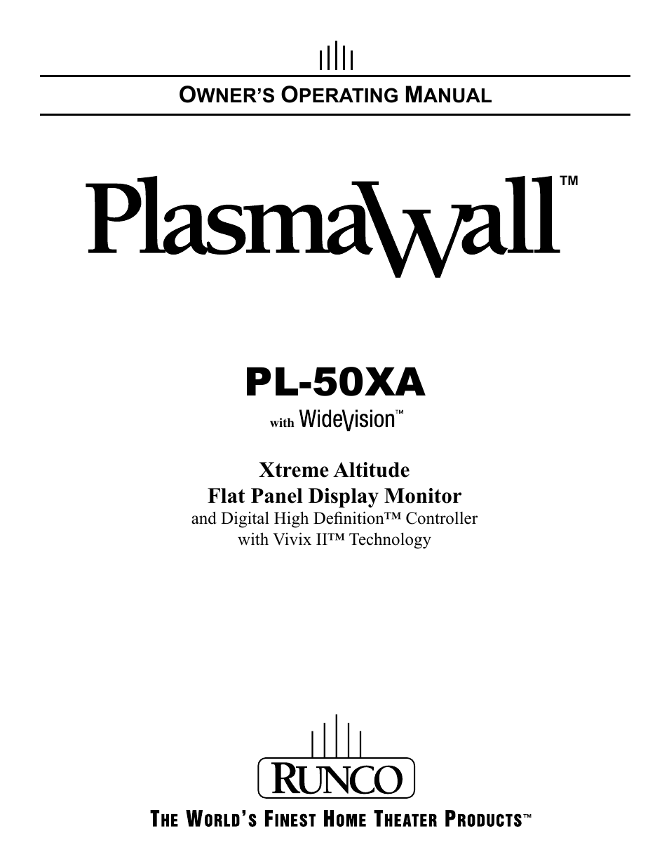 Runco PL-50XA User Manual | 37 pages