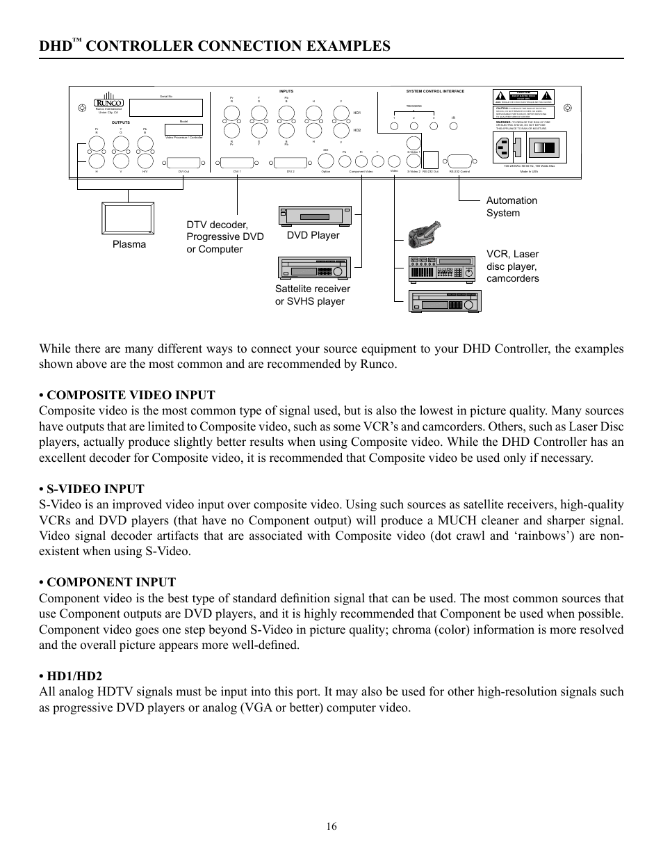 Controller connection examples | Runco PL-50XA User Manual | Page 17 / 37