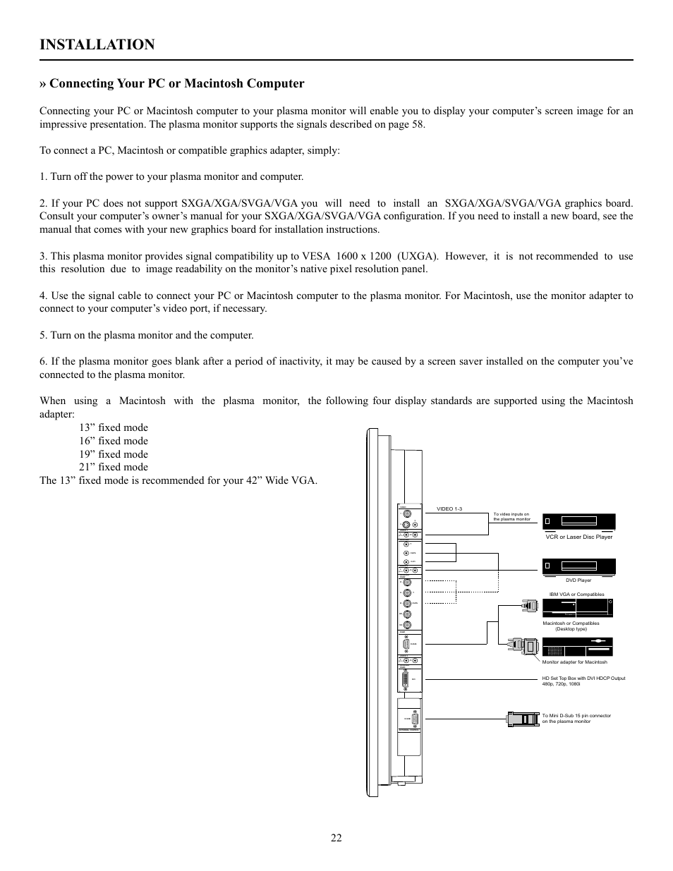 Installation, Connecting your pc or macintosh computer, Mono) | Runco PL-50XA User Manual | Page 23 / 37