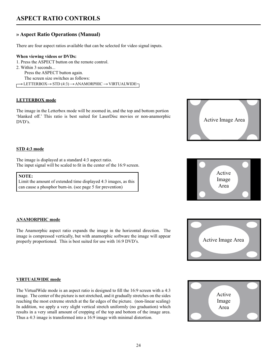 Aspect ratio controls | Runco PL-50XA User Manual | Page 25 / 37
