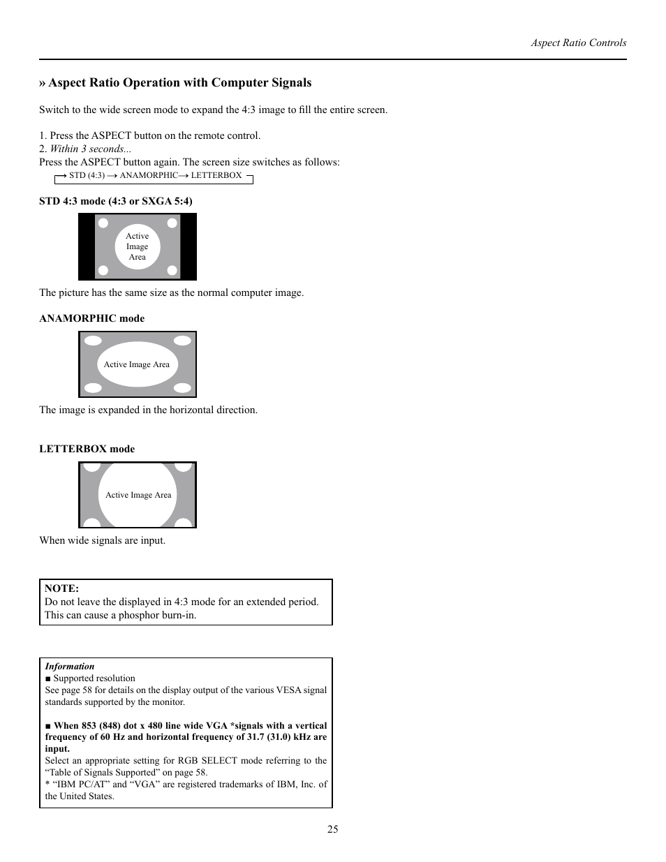 Aspect ratio operation with computer signals | Runco PL-50XA User Manual | Page 26 / 37