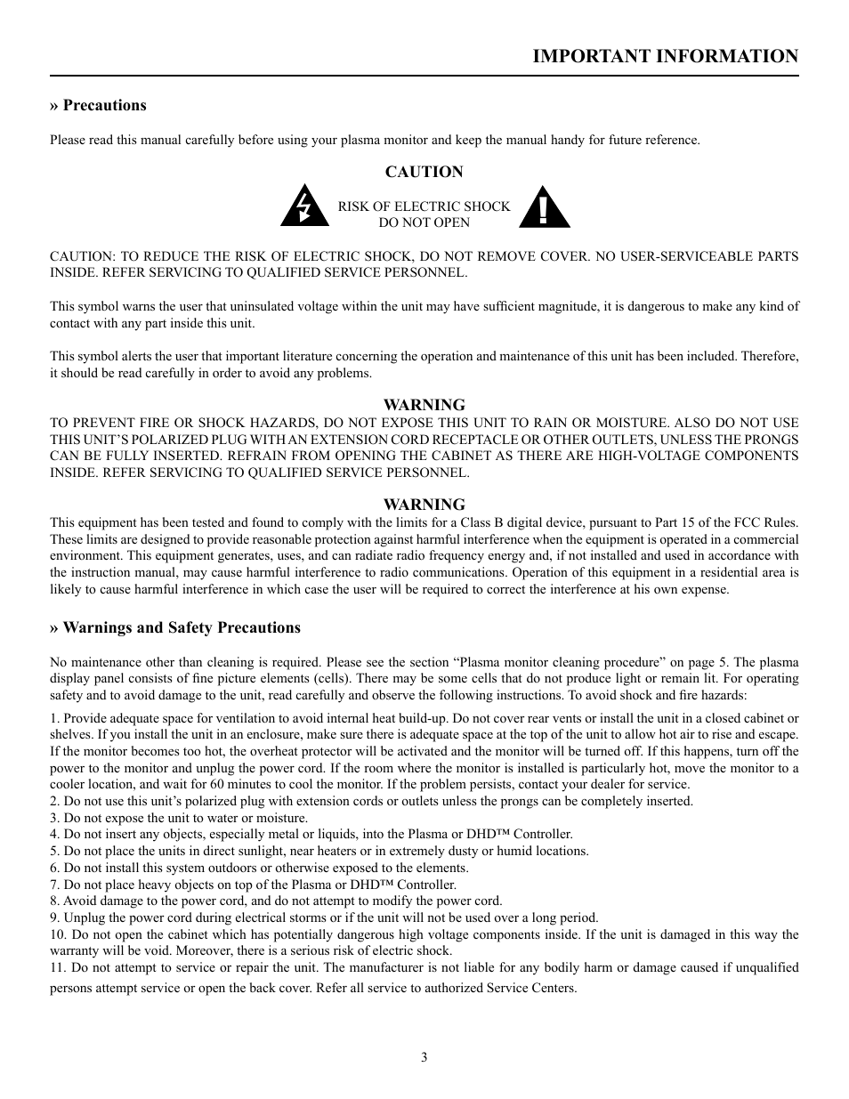 Important information | Runco PL-50XA User Manual | Page 4 / 37