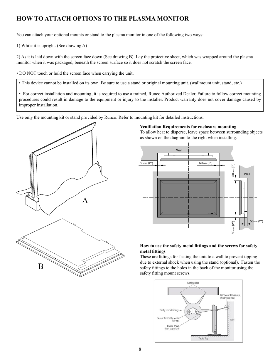 How to attach options to the plasma monitor | Runco PL-50XA User Manual | Page 9 / 37