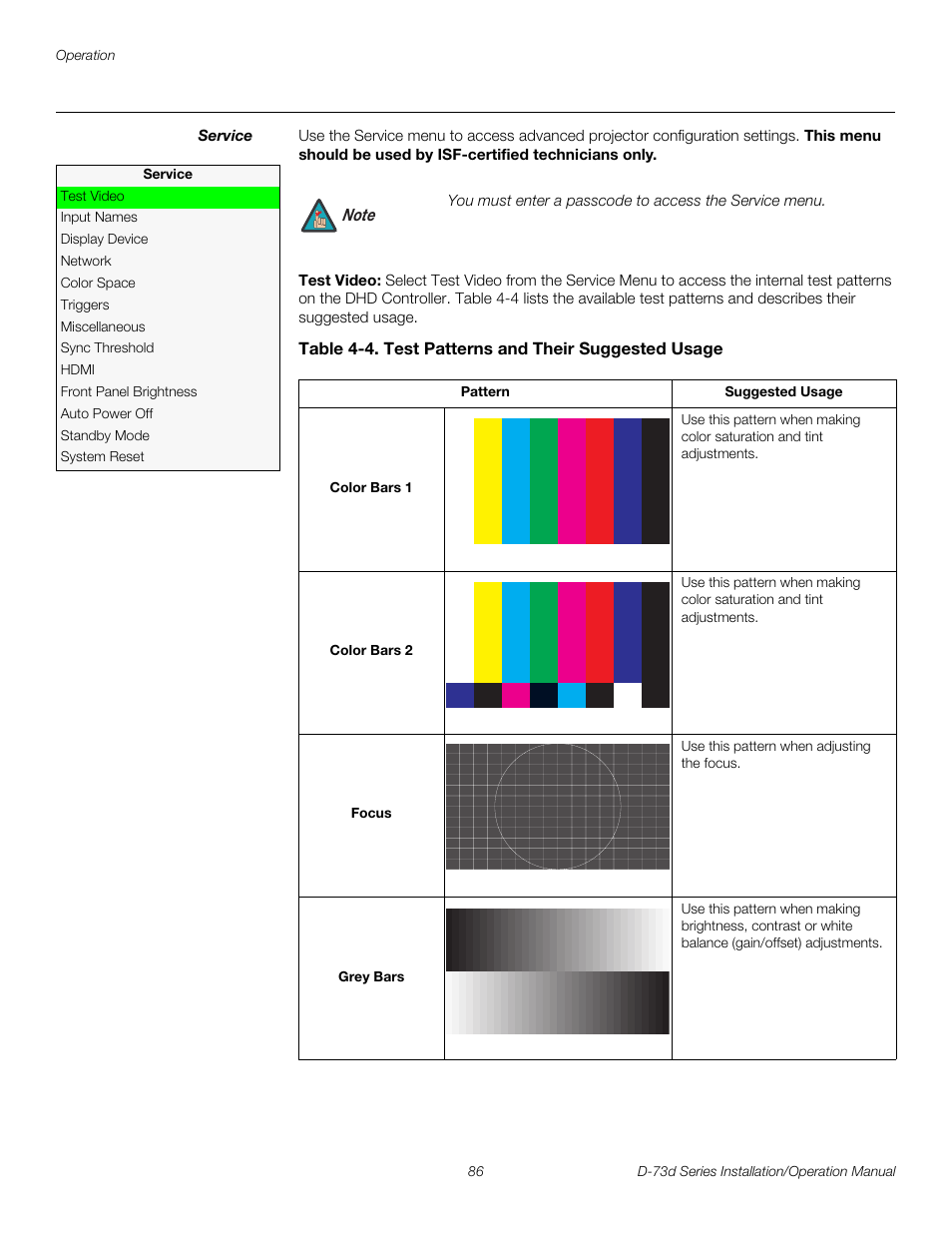 Service, Test video, Iminar | Ct service fro, Service m, E service me, Pre l iminar y | Runco 3DIMENSION D-73D User Manual | Page 102 / 142