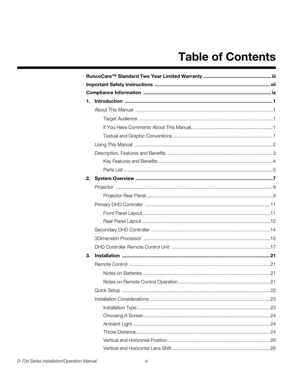 Runco 3DIMENSION D-73D User Manual | Page 11 / 142