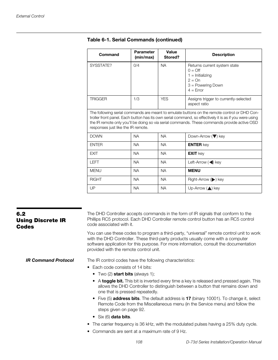 2 using discrete ir codes, Ir command protocol, Using discrete ir codes | Pre l iminar y | Runco 3DIMENSION D-73D User Manual | Page 124 / 142