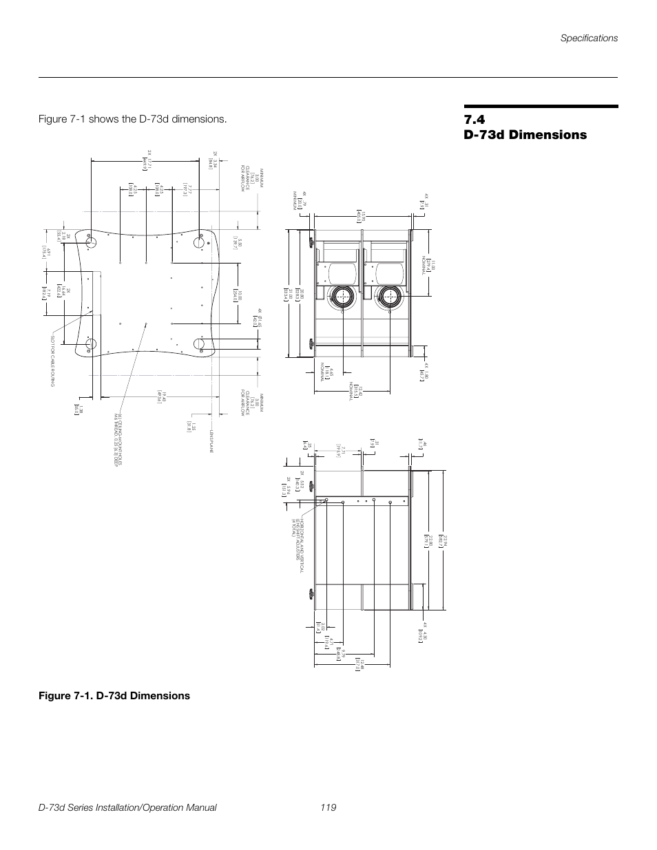 4 d-73d dimensions, Figure 7-1 . d-73d dimensions, D-73d dimensions | 1. d-73d dimensions, Pre l iminar y | Runco 3DIMENSION D-73D User Manual | Page 135 / 142