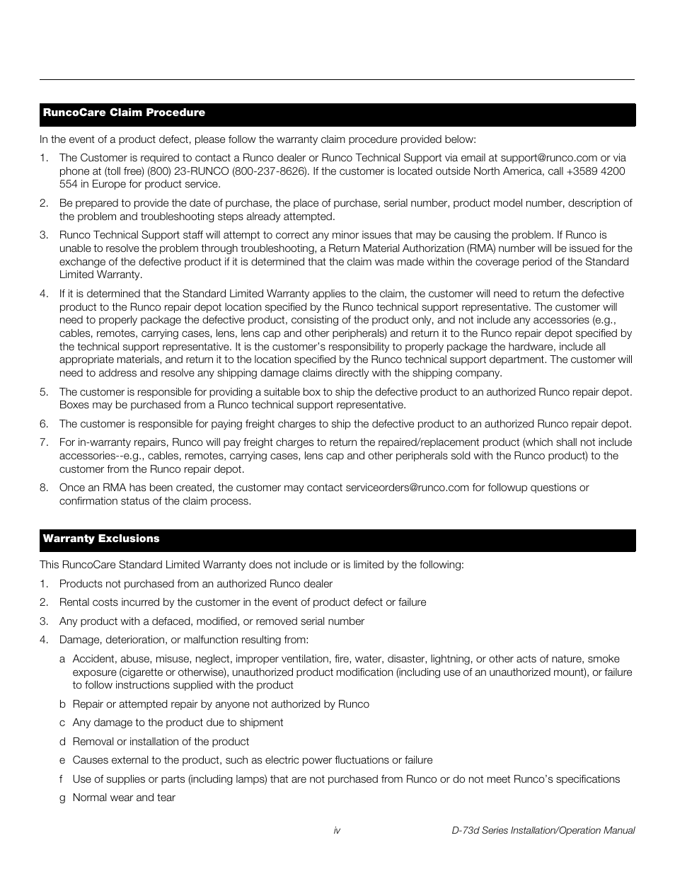 Pre l iminar y | Runco 3DIMENSION D-73D User Manual | Page 4 / 142