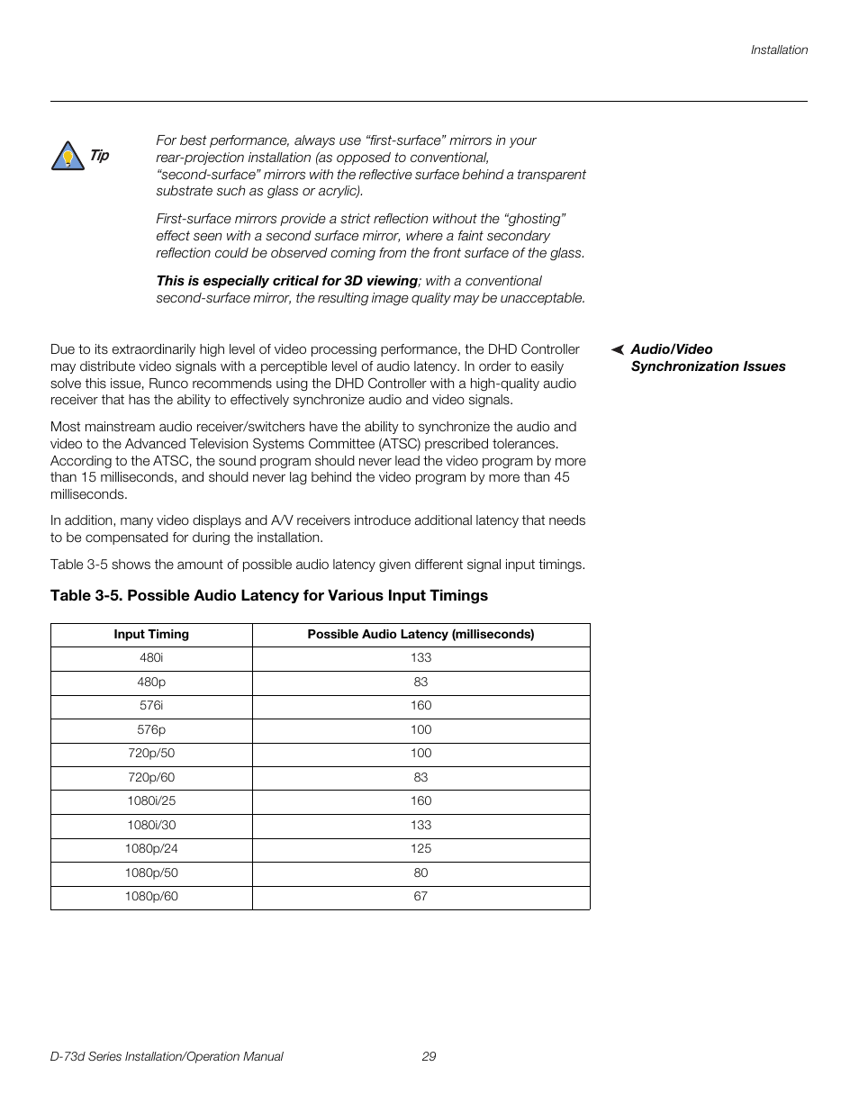 Audio/video synchronization issues, Pre l iminar y | Runco 3DIMENSION D-73D User Manual | Page 45 / 142