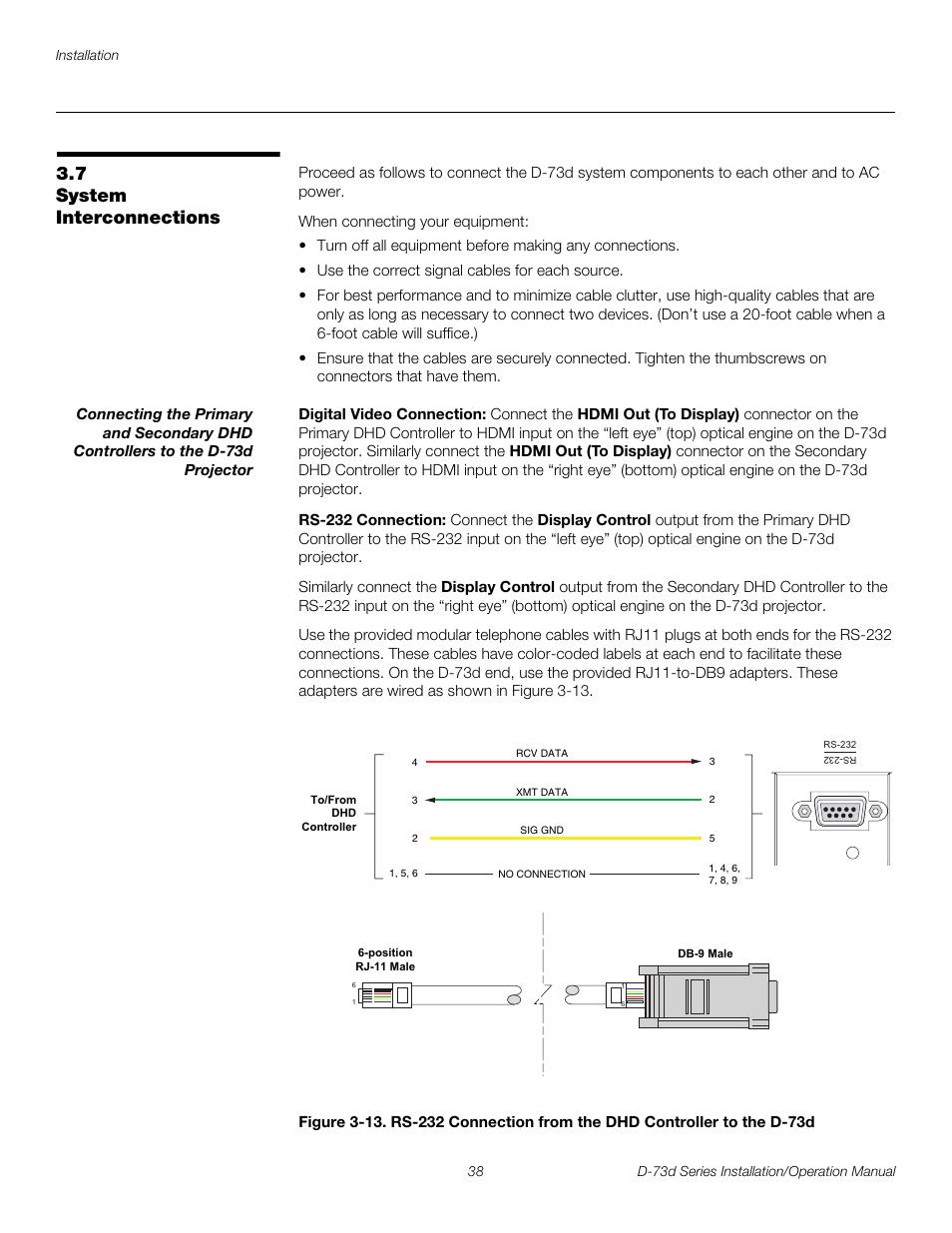 7 system interconnections, Digital video connection, Rs-232 connection | System interconnections, Pre l iminar y | Runco 3DIMENSION D-73D User Manual | Page 54 / 142