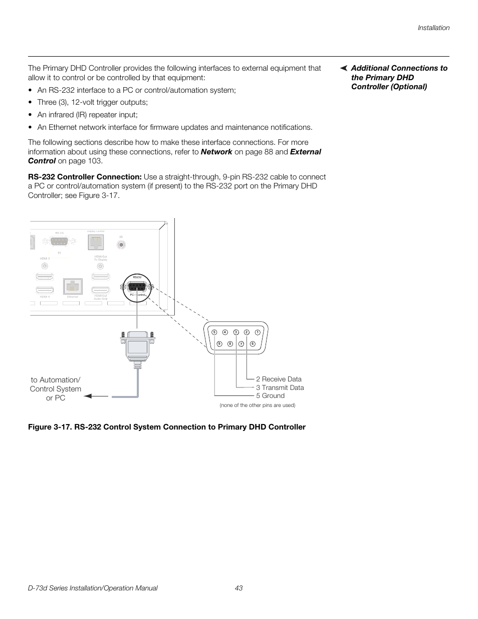 Rs-232 controller connection, Pre l iminar y | Runco 3DIMENSION D-73D User Manual | Page 59 / 142