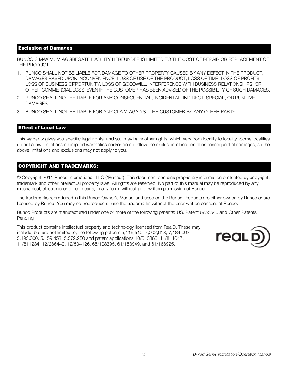 Pre l iminar y | Runco 3DIMENSION D-73D User Manual | Page 6 / 142