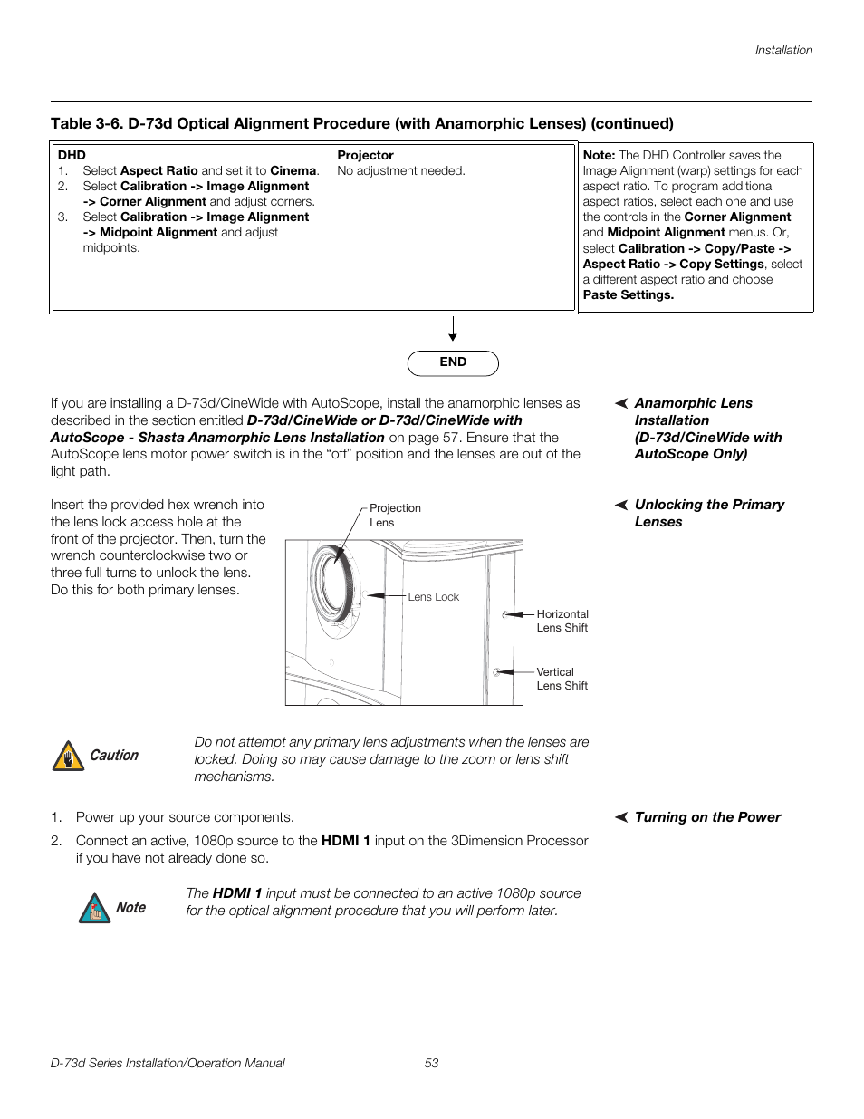 Unlocking the primary lenses, Turning on the power, Pre l iminar y | Runco 3DIMENSION D-73D User Manual | Page 69 / 142