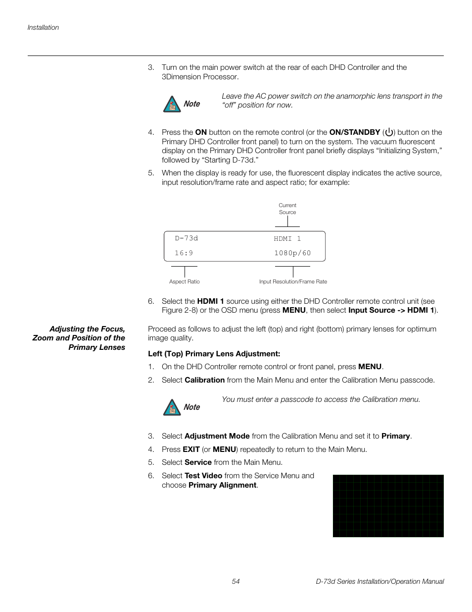 Left (top) primary lens adjustment, Pre l iminar y | Runco 3DIMENSION D-73D User Manual | Page 70 / 142