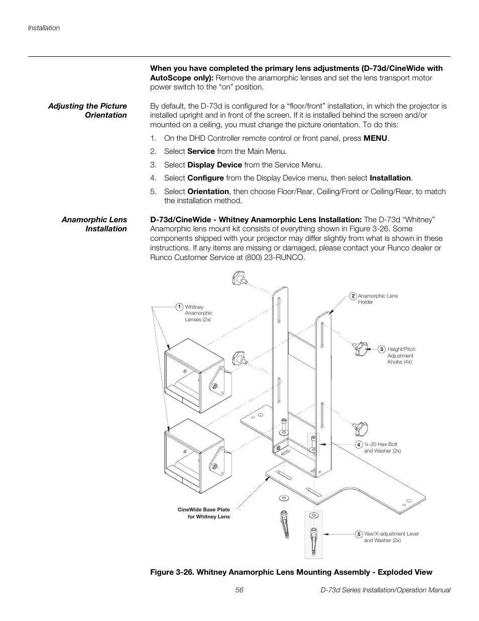 Adjusting the picture orientation, Anamorphic lens installation, Pre l iminar y | Runco 3DIMENSION D-73D User Manual | Page 72 / 142