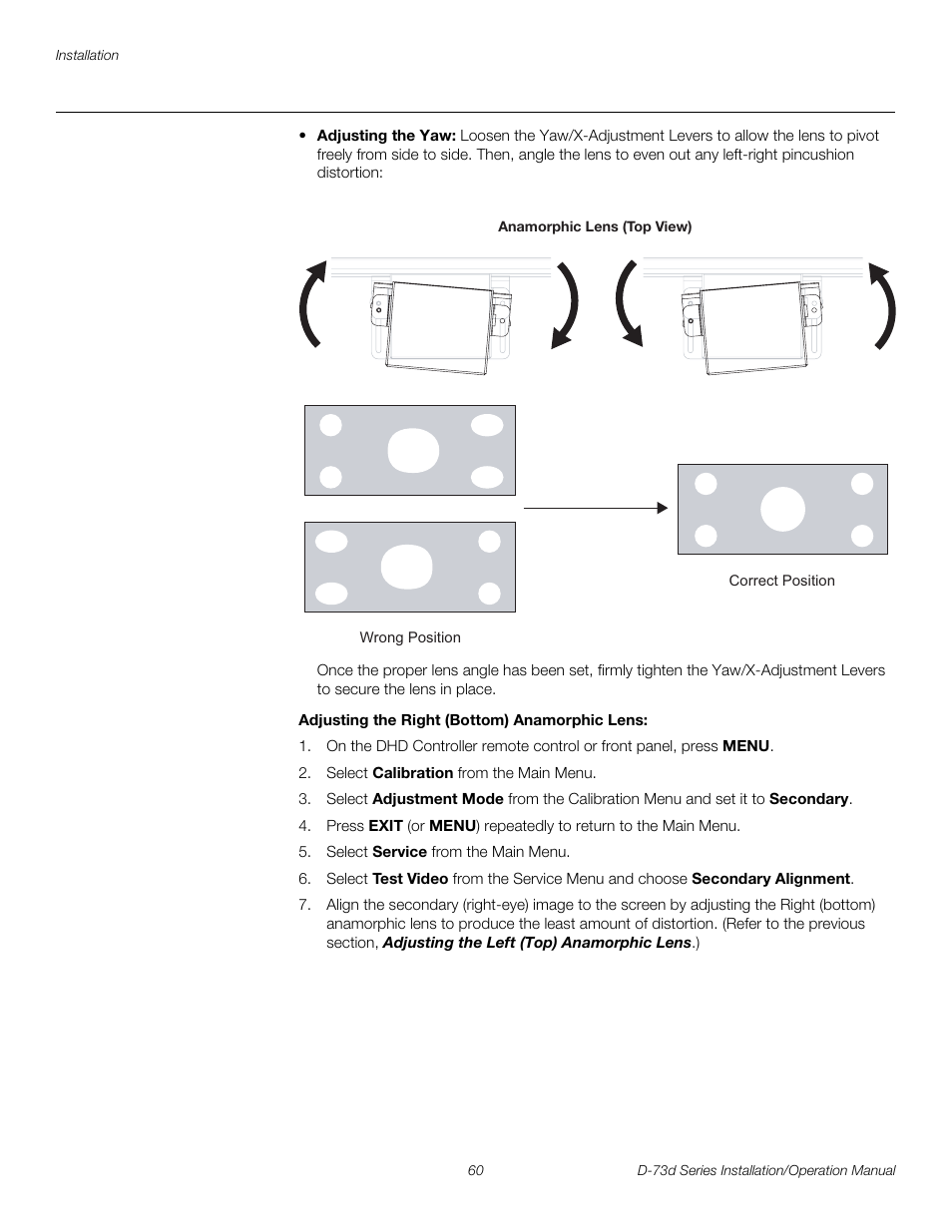 Adjusting the right (bottom) anamorphic lens, Pre l iminar y | Runco 3DIMENSION D-73D User Manual | Page 76 / 142