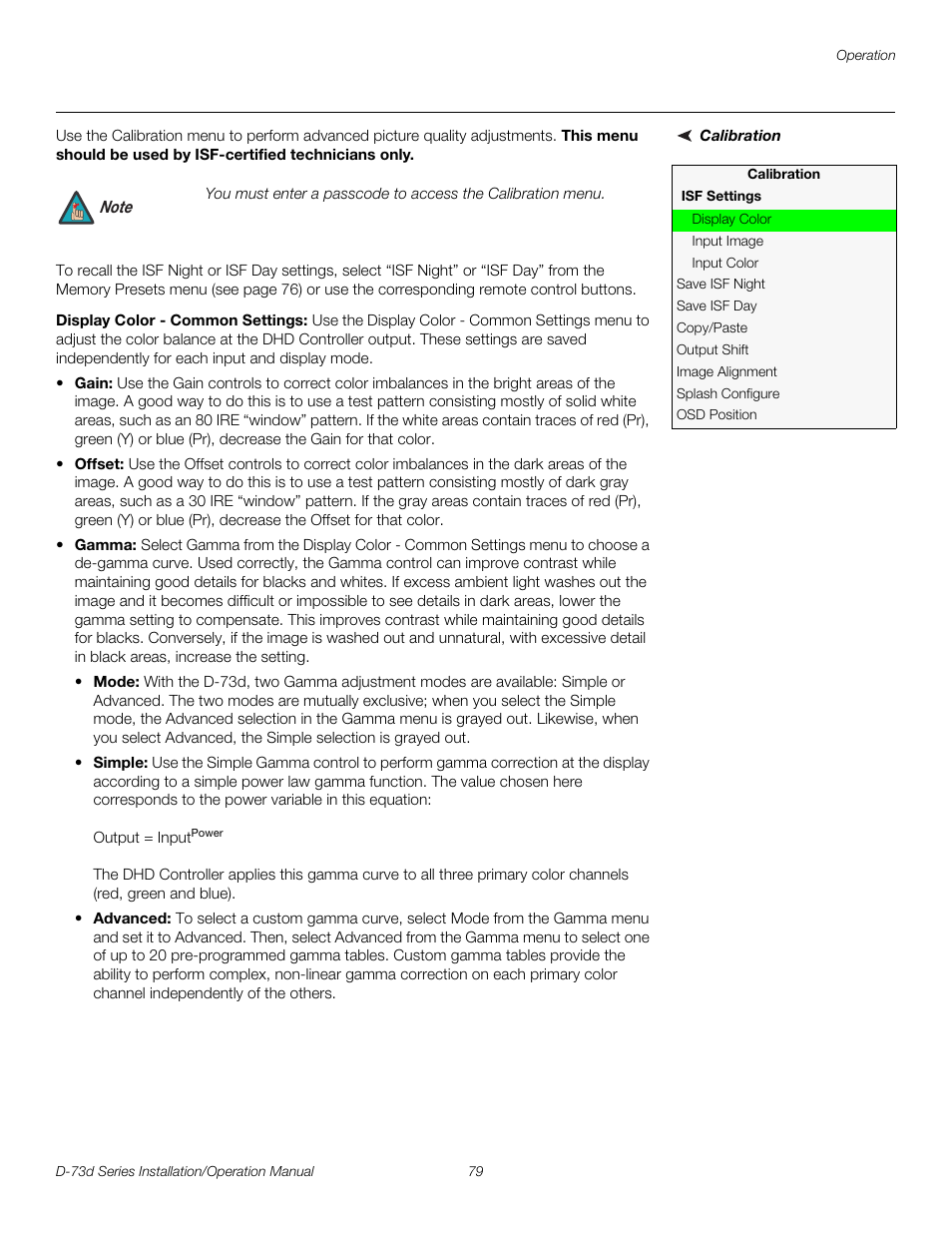 Calibration, Display color - common settings, Ct calibration fr | Calibration me, E calibration m, Pre l iminar y | Runco 3DIMENSION D-73D User Manual | Page 95 / 142