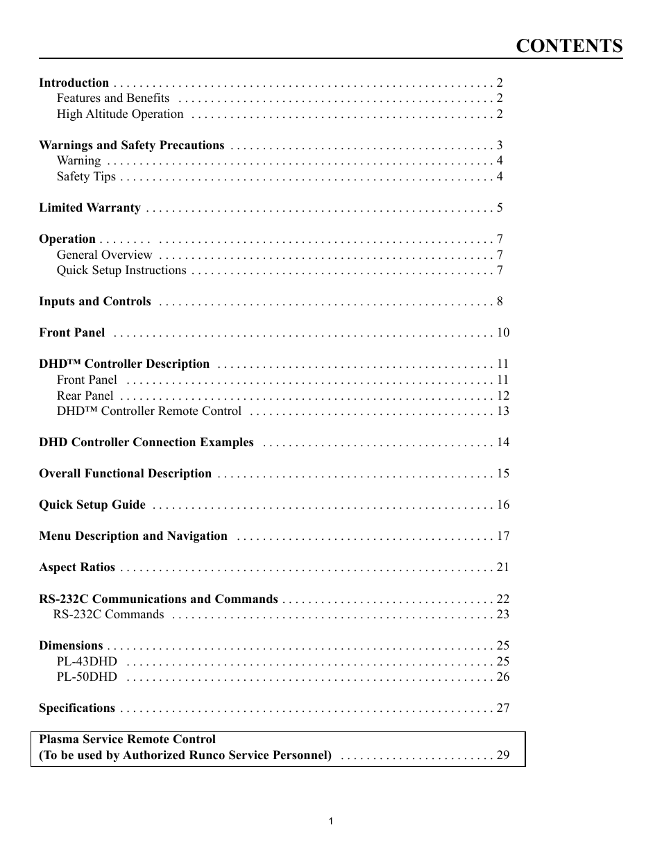 Runco PLASMAWALL PL-50DHD User Manual | Page 2 / 31