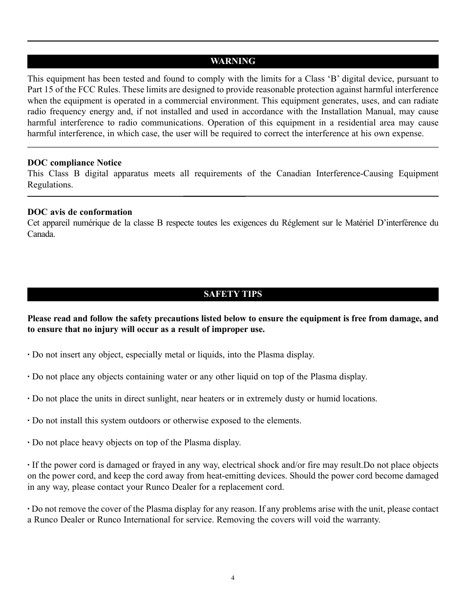 Runco PLASMAWALL PL-50DHD User Manual | Page 5 / 31