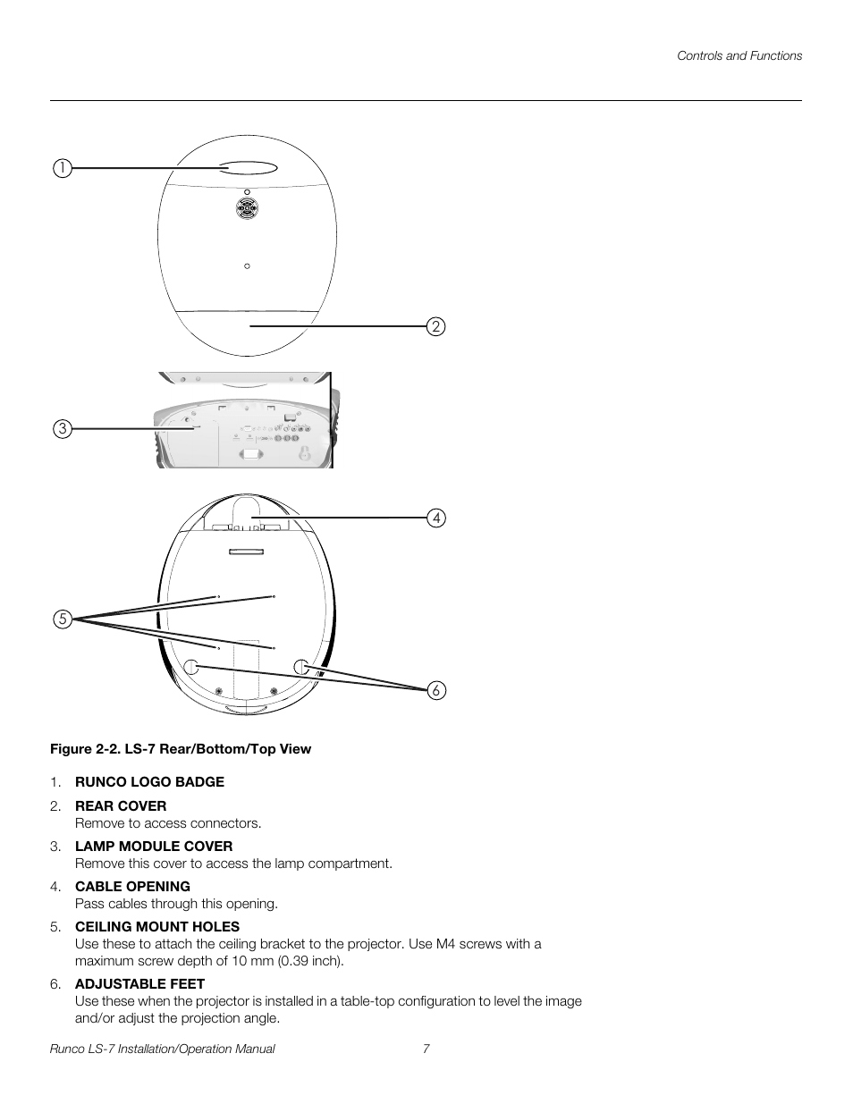 Figure 2-2 . ls-7 rear/bottom/top view, 2. ls-7 rear/bottom/top view, Pre l iminar y | Runco LIGHTSTYLE LS-7 User Manual | Page 23 / 100