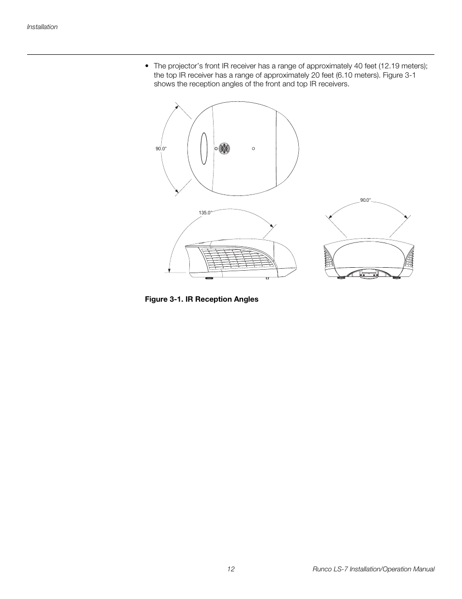 Figure 3-1 . ir reception angles, 1. ir reception angles, Pre l iminar y | Runco LIGHTSTYLE LS-7 User Manual | Page 28 / 100