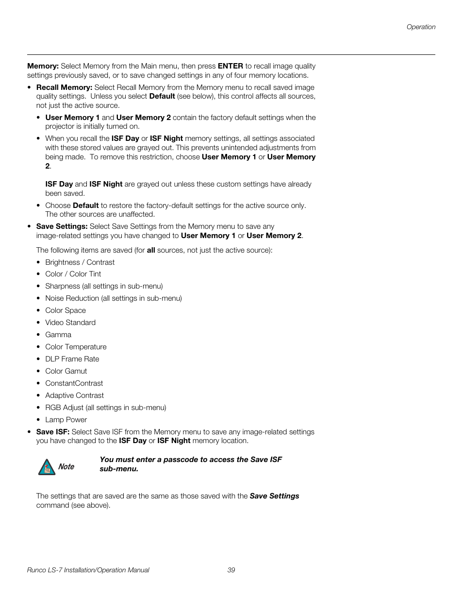 Memory, Pre l iminar y | Runco LIGHTSTYLE LS-7 User Manual | Page 55 / 100