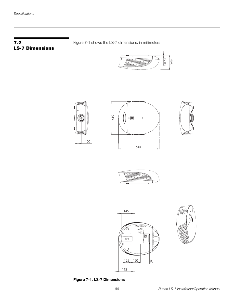 2 ls-7 dimensions, Figure 7-1 . ls-7 dimensions, Ls-7 dimensions | 1. ls-7 dimensions, Preli m inary | Runco LIGHTSTYLE LS-7 User Manual | Page 96 / 100