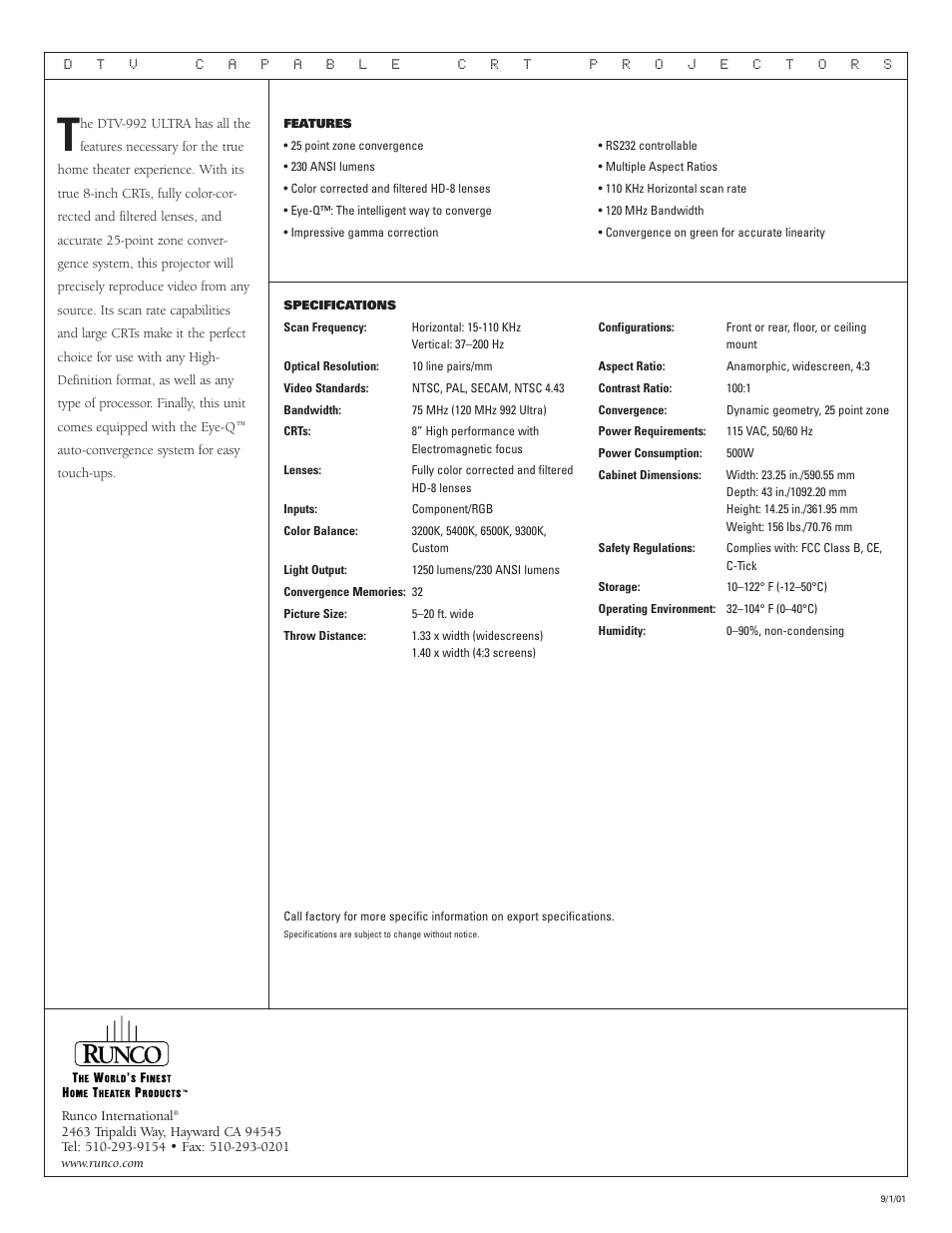 Runco DTV-992 ULTRA User Manual | Page 2 / 2