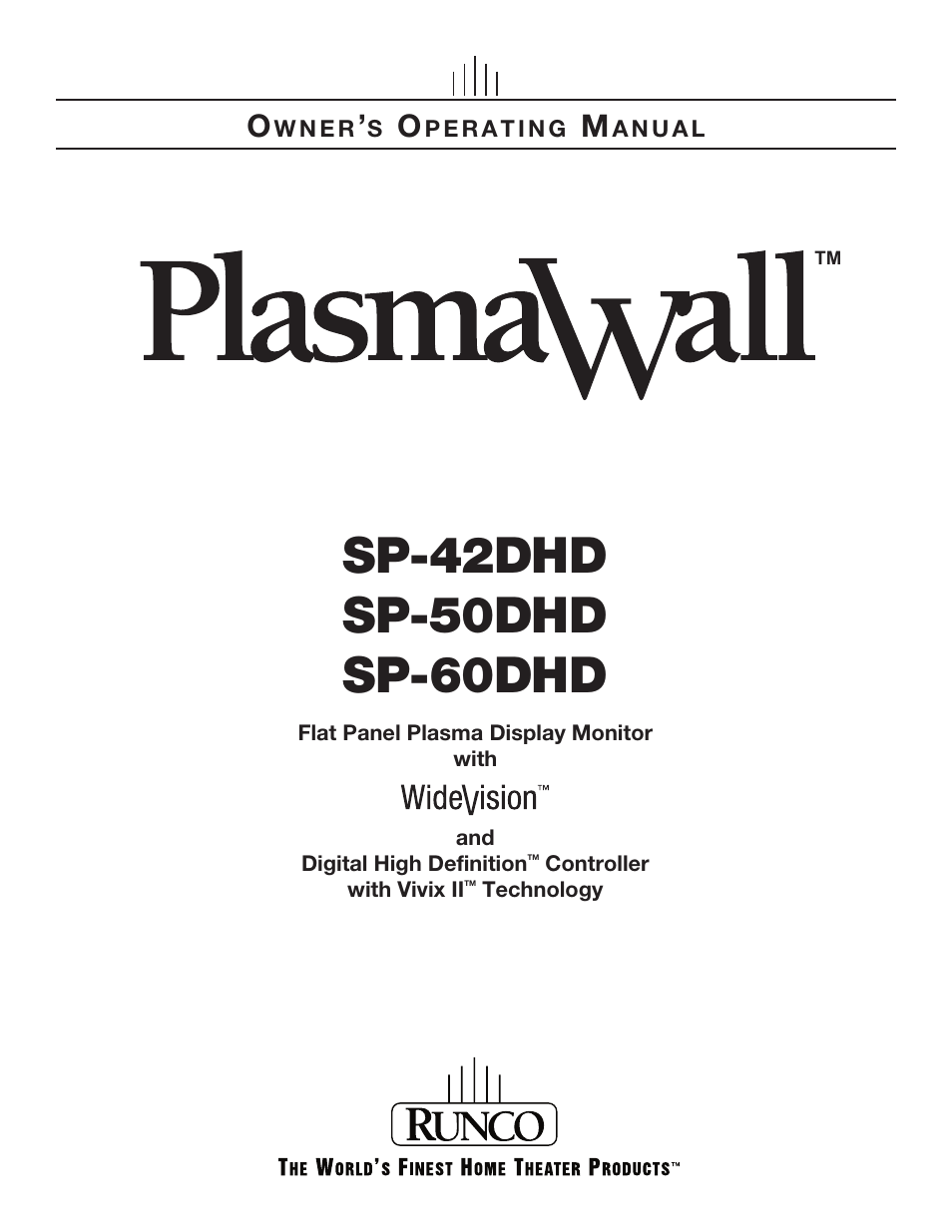 Runco SP-60DHD User Manual | 82 pages