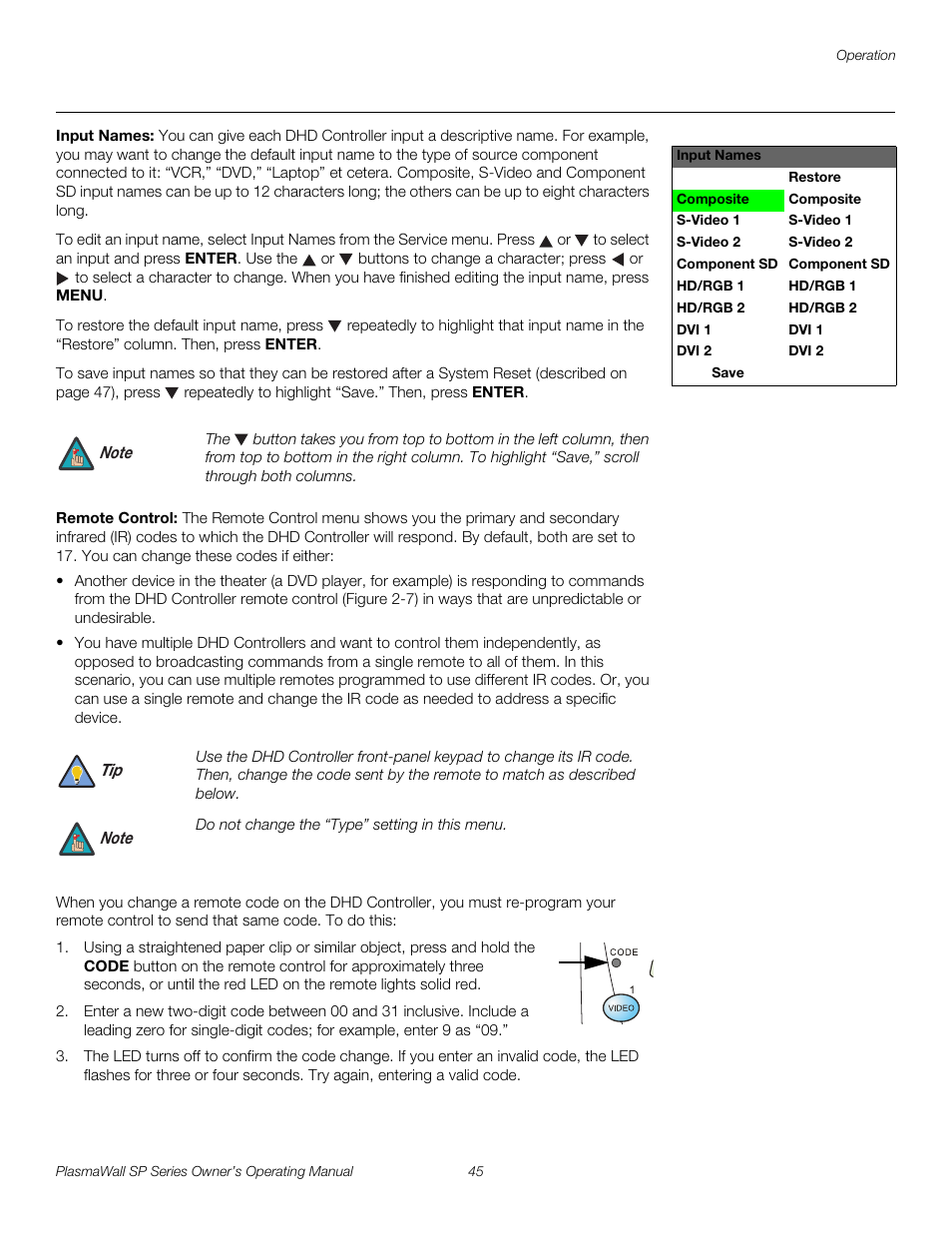 Input names, Remote control, Pre l iminar y | Runco SP-60DHD User Manual | Page 55 / 82