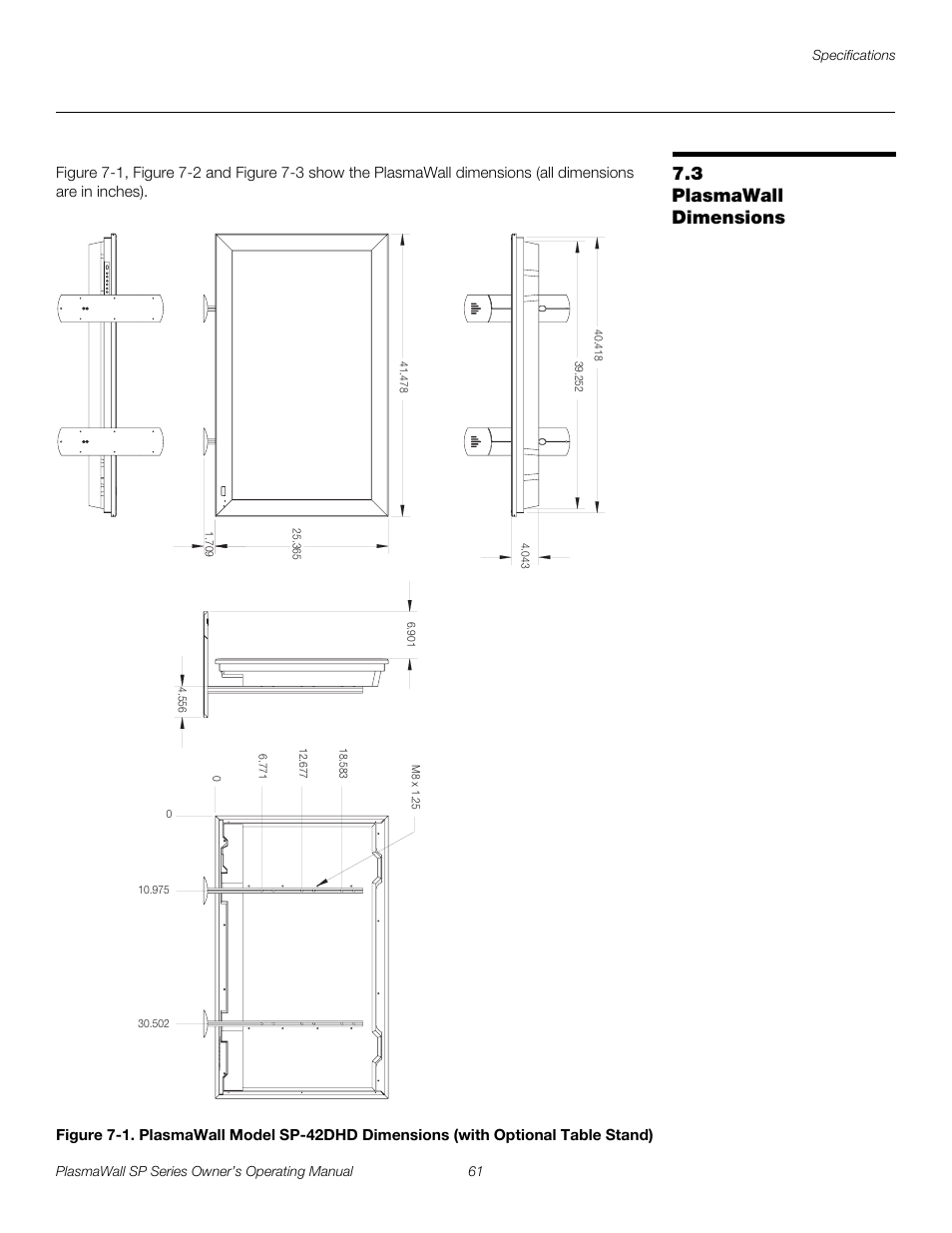 3 plasmawall dimensions, Plasmawall dimensions, See figure 7-1 | Pre l iminar y | Runco SP-60DHD User Manual | Page 71 / 82