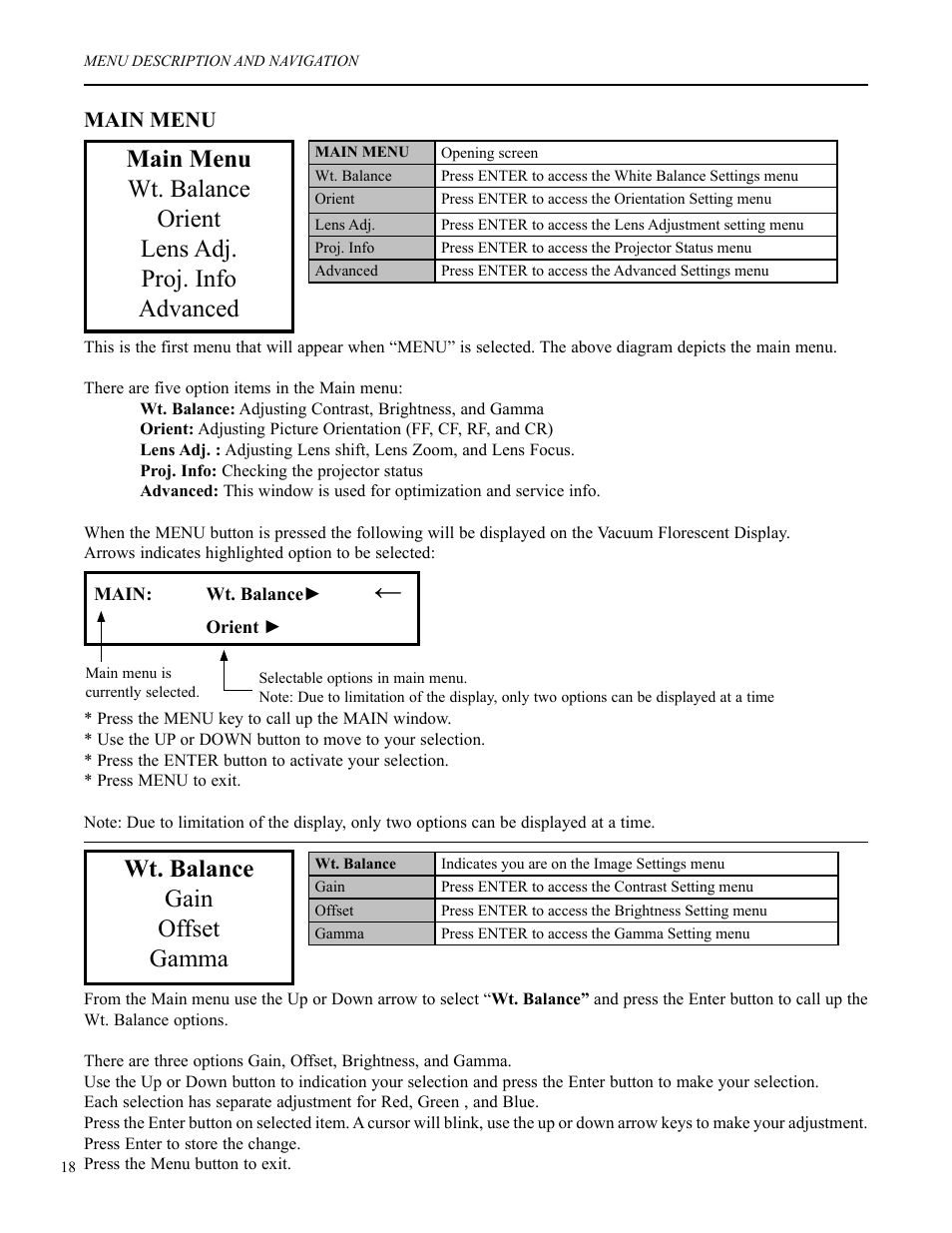 Wt. balance gain offset gamma | Runco VX-2c User Manual | Page 19 / 36