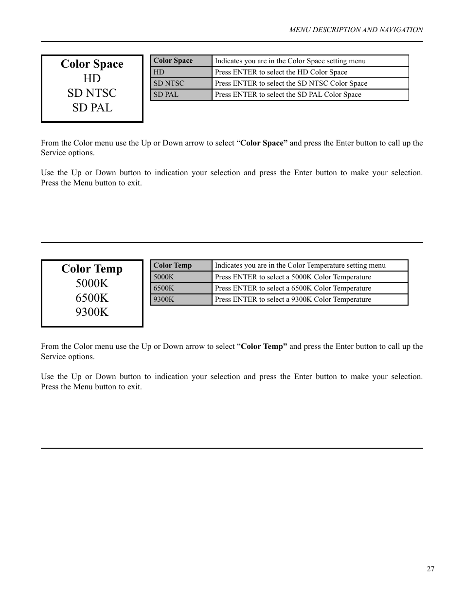 Color space hd sd ntsc sd pal | Runco VX-2c User Manual | Page 28 / 36