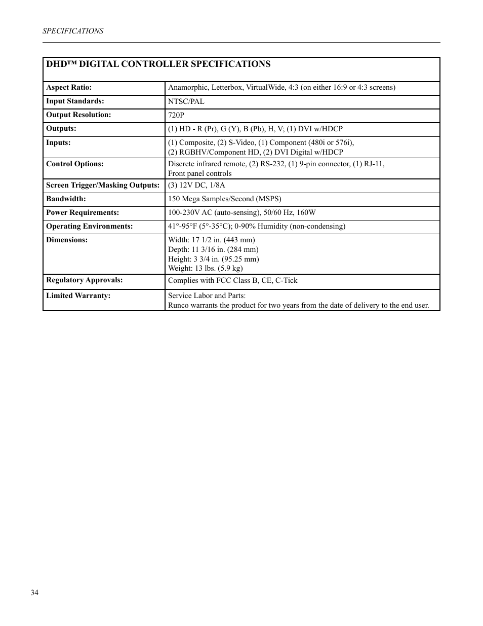 Runco VX-2c User Manual | Page 35 / 36