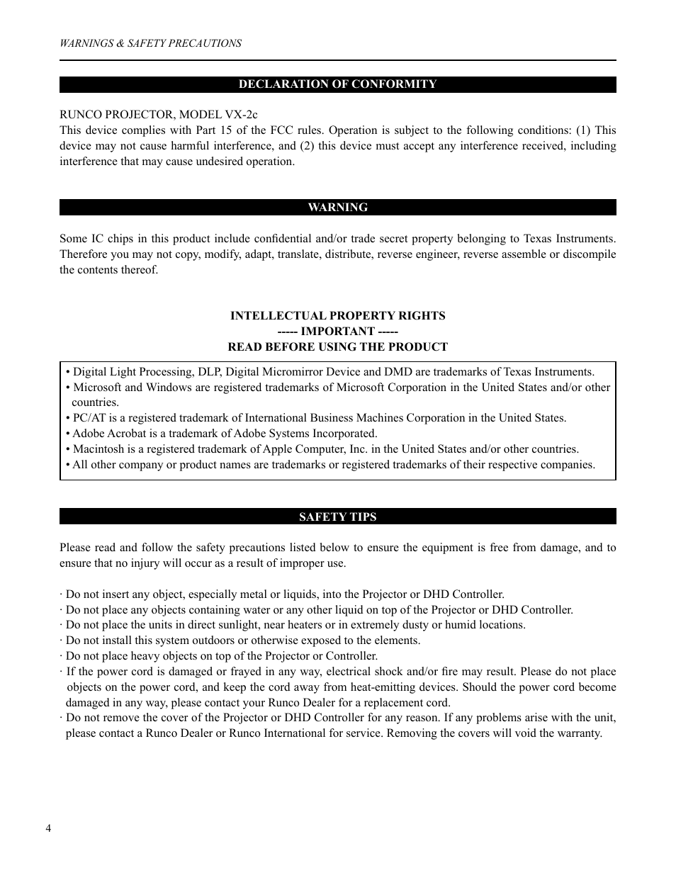 Runco VX-2c User Manual | Page 5 / 36