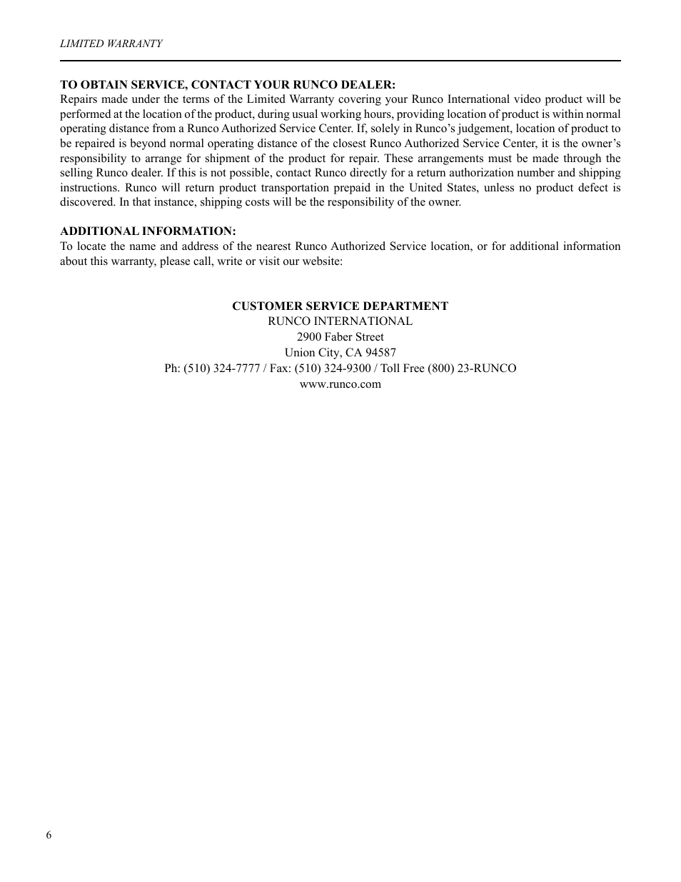 Runco VX-2c User Manual | Page 7 / 36