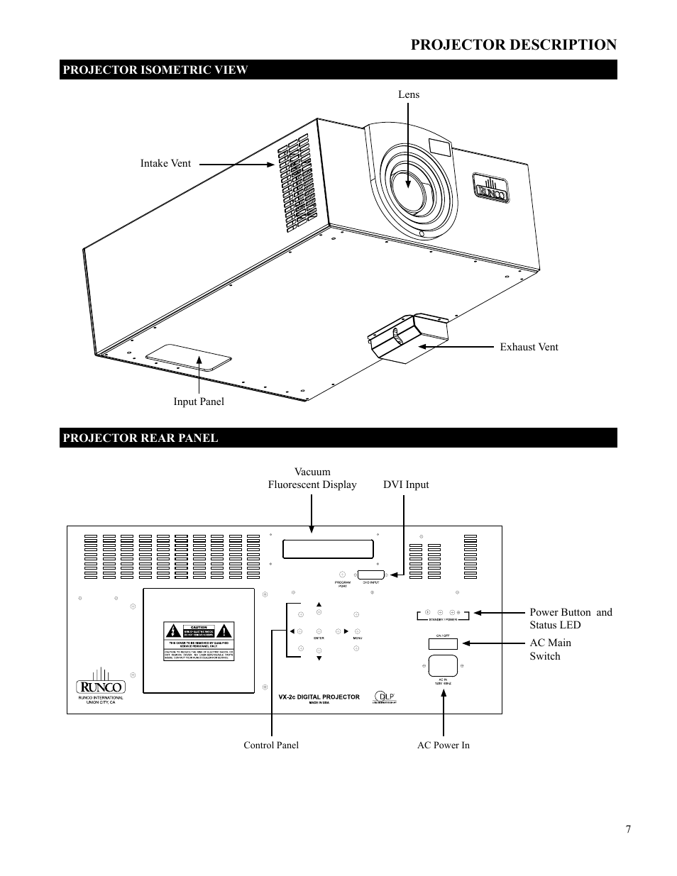 Projector description | Runco VX-2c User Manual | Page 8 / 36