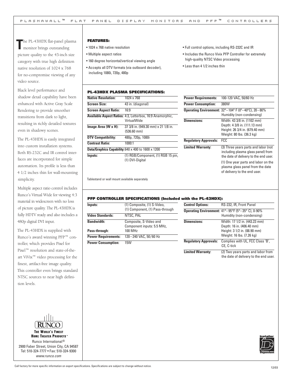 Runco PL-43HDX User Manual | Page 2 / 2