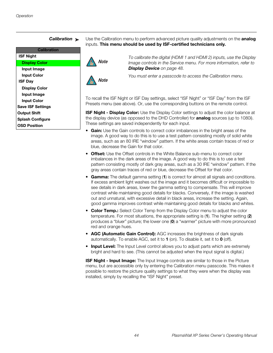 Calibration, Isf night - display color, Isf night - input image | Pre l iminar y | Runco XP-50DHD User Manual | Page 56 / 82