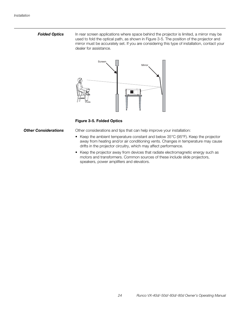 Folded optics, Figure 3-5 . folded optics, Other considerations | 5. folded optics, Pre l iminar y | Runco VX-60d User Manual | Page 36 / 108