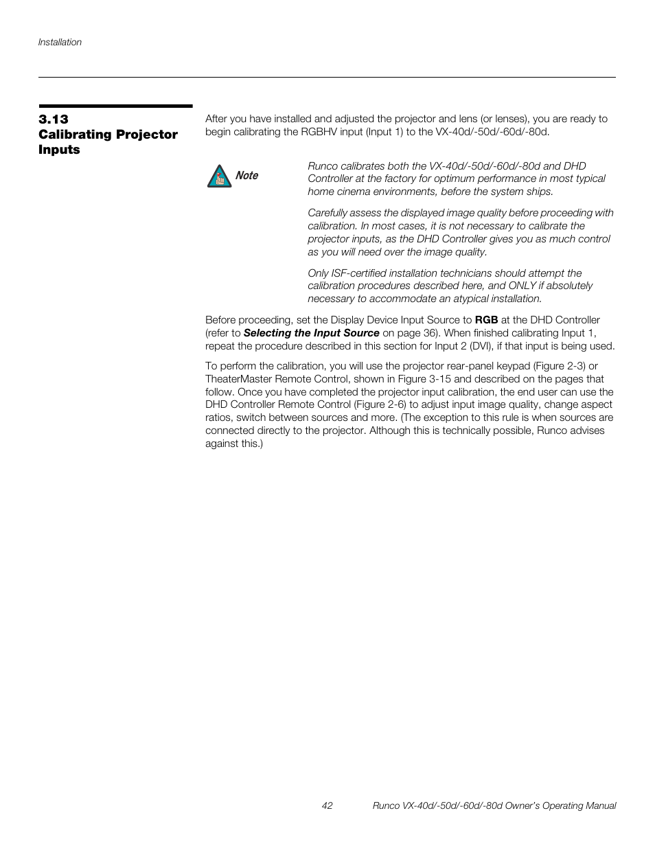 13 calibrating projector inputs, Calibrating projector inputs, Pre l iminar y | Runco VX-60d User Manual | Page 54 / 108