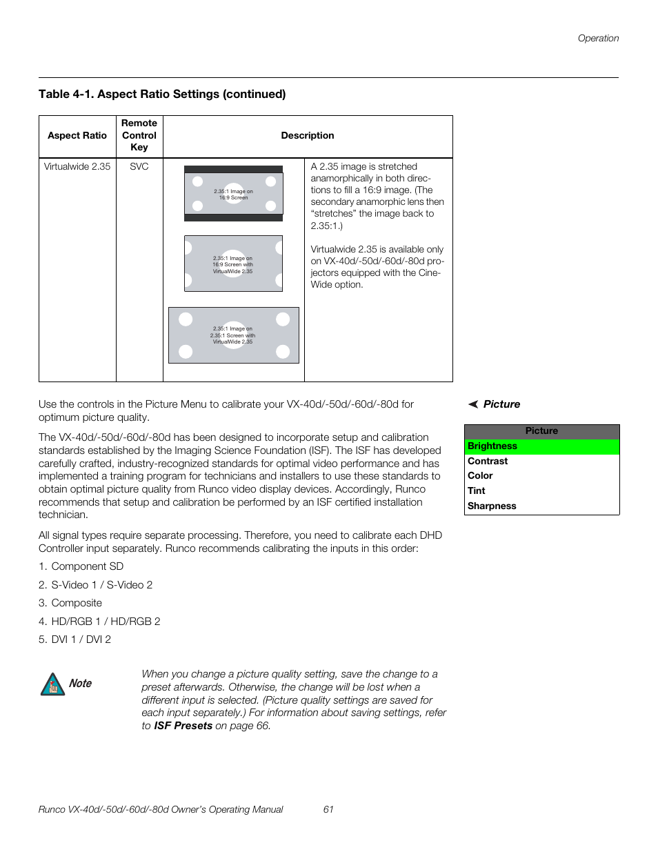 Picture, Pre l iminar y | Runco VX-60d User Manual | Page 73 / 108