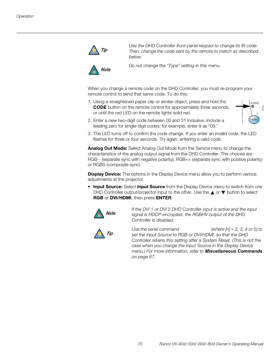 Analog out mode, Display device, To display | Pre l iminar y | Runco VX-60d User Manual | Page 82 / 108