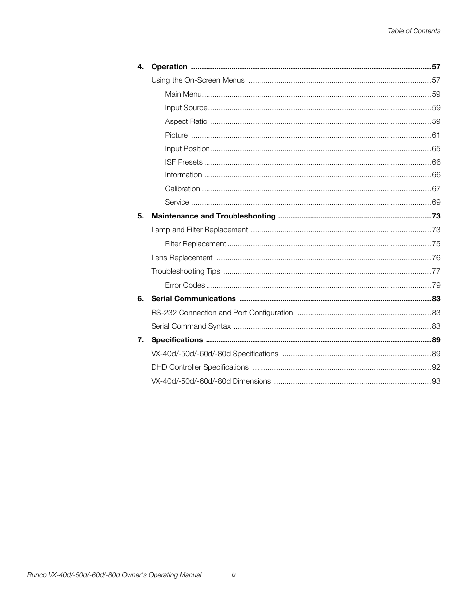 Pre l iminar y | Runco VX-60d User Manual | Page 9 / 108