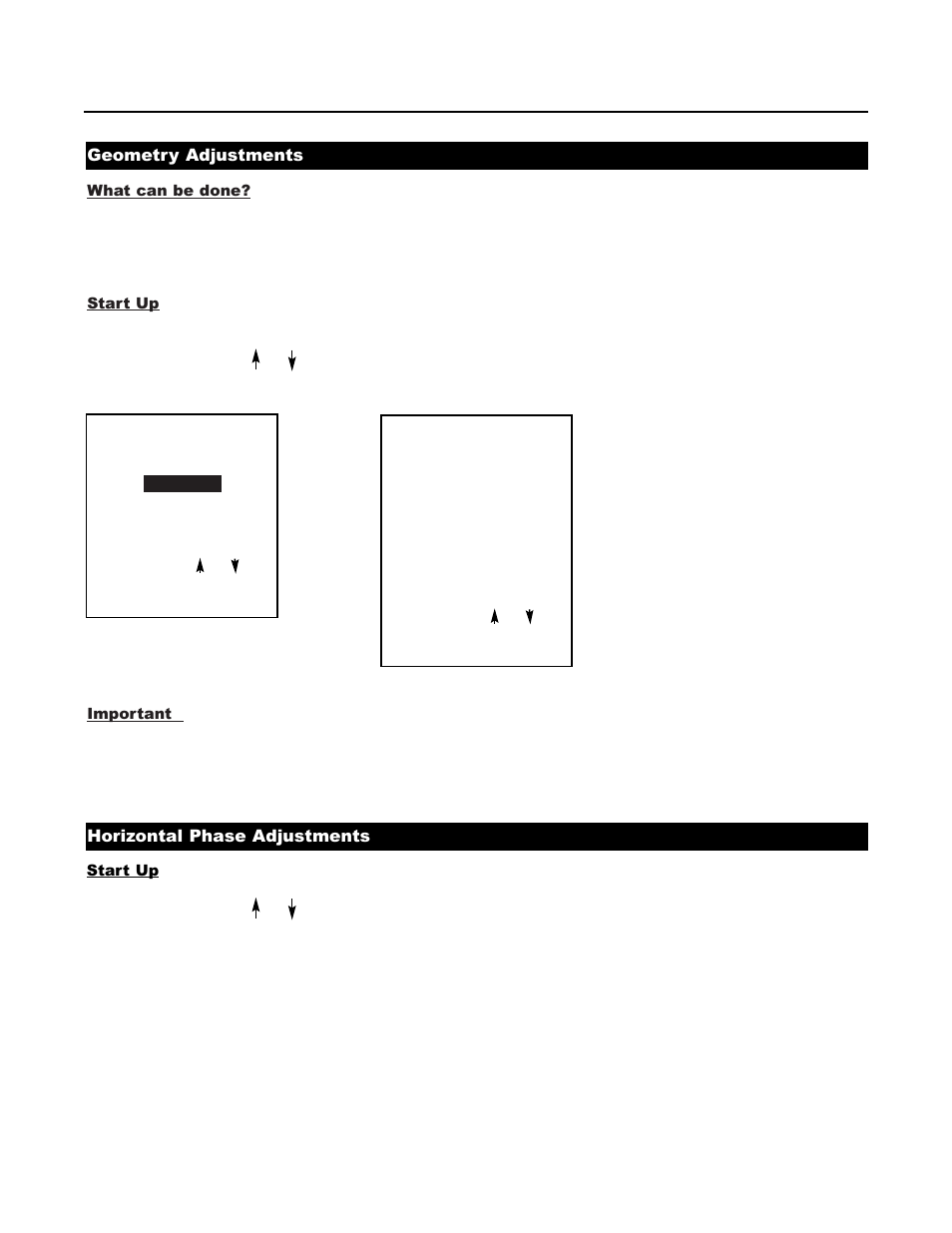 Geometry adjustments horizontal phase adjustments | Runco DTV-1200 User Manual | Page 40 / 91