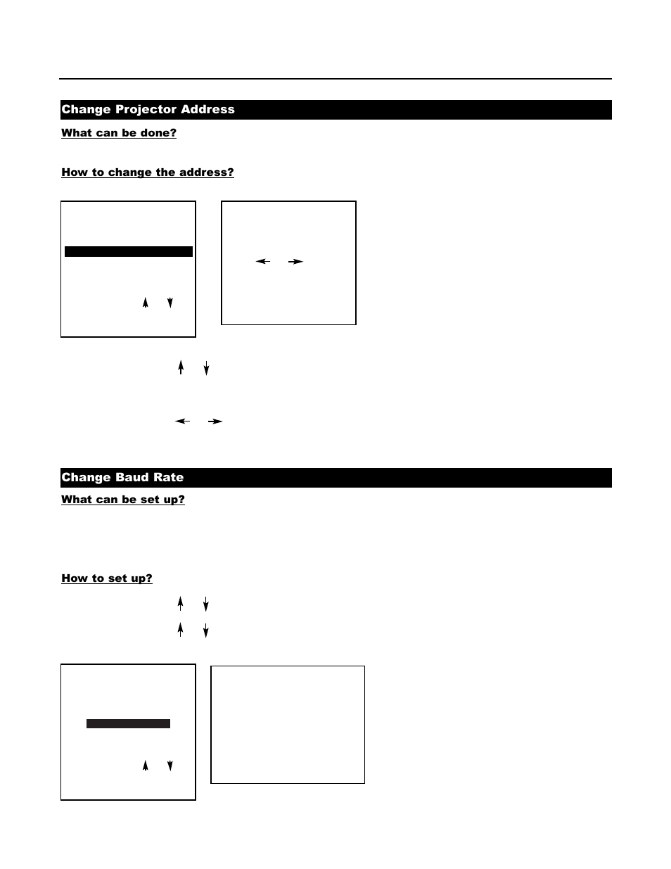 Change projector address, Change baud rate, Menu 2 | Runco DTV-1200 User Manual | Page 59 / 91