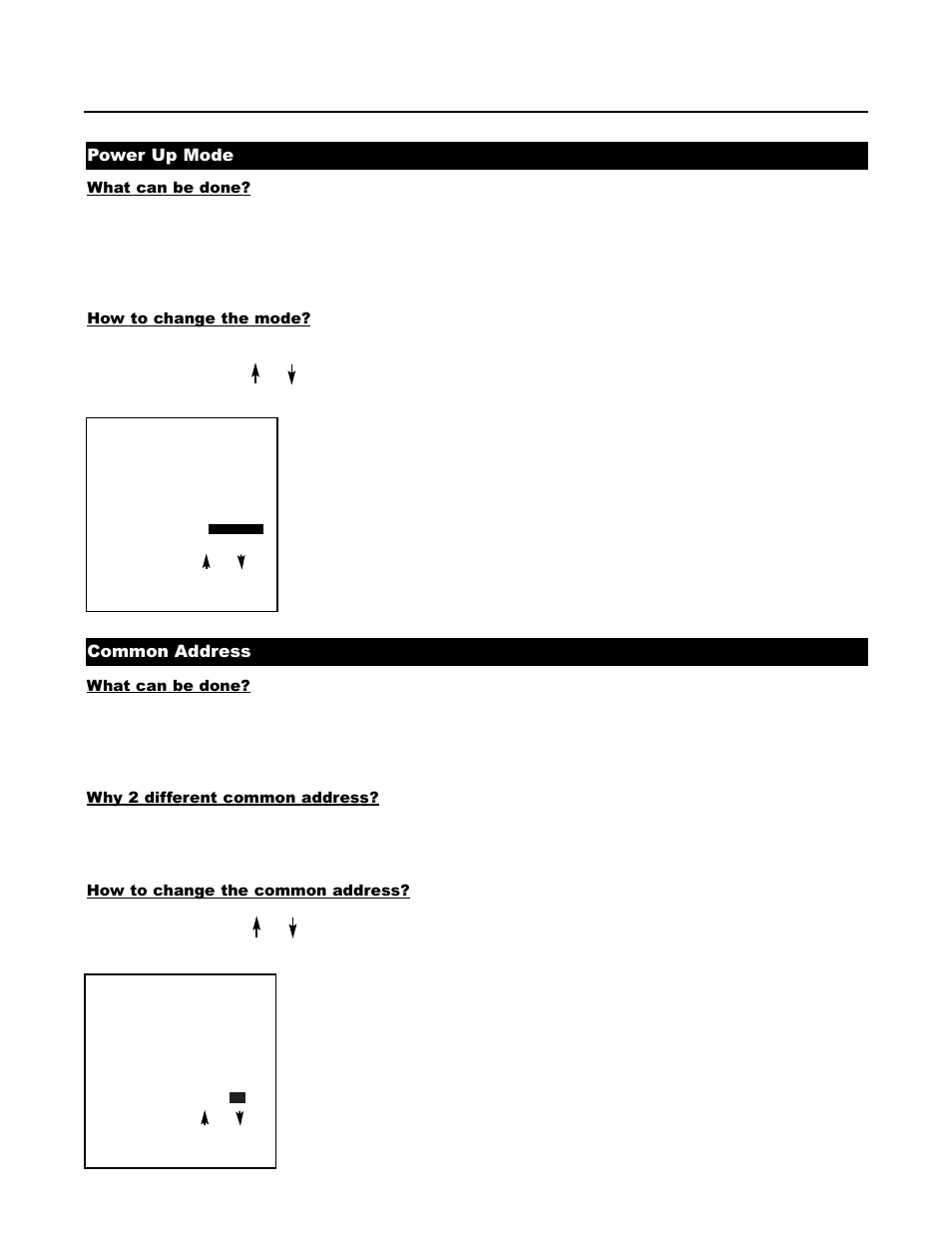 Power up mode, Common address | Runco DTV-1200 User Manual | Page 62 / 91