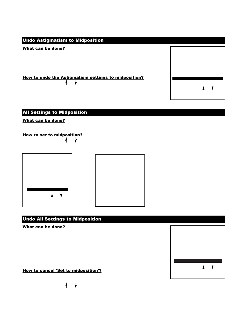 Undo astigmatism to midposition, All settings to midposition, Undo all settings to midposition | Runco DTV-1200 User Manual | Page 71 / 91
